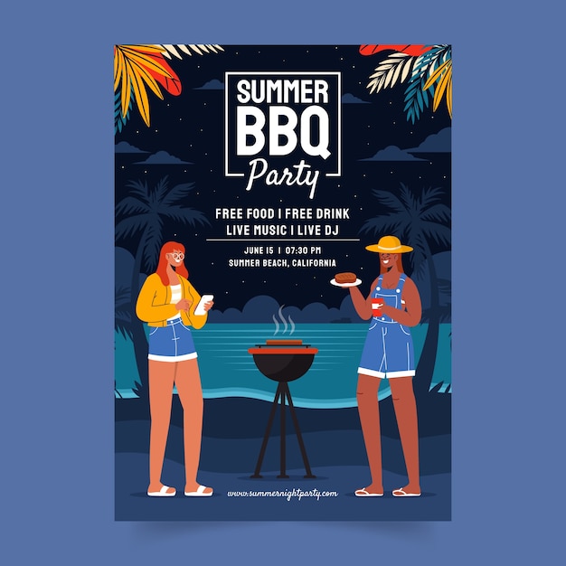 Flat summer barbecue vertical poster template