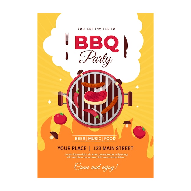 Free vector flat summer barbecue vertical poster template