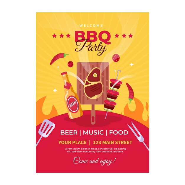 Flat summer barbecue vertical poster template