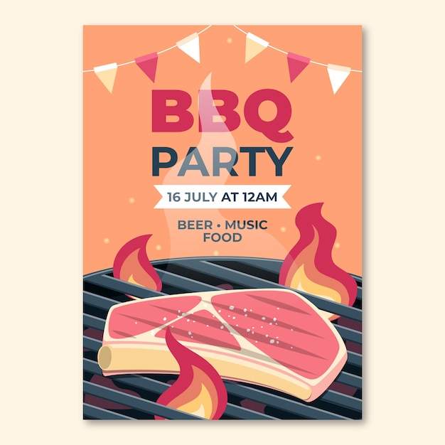 Free vector flat summer barbecue vertical poster template