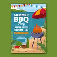 무료 벡터 그릴과 우산이 있는 평평한 여름 바베큐 포스터 템플릿