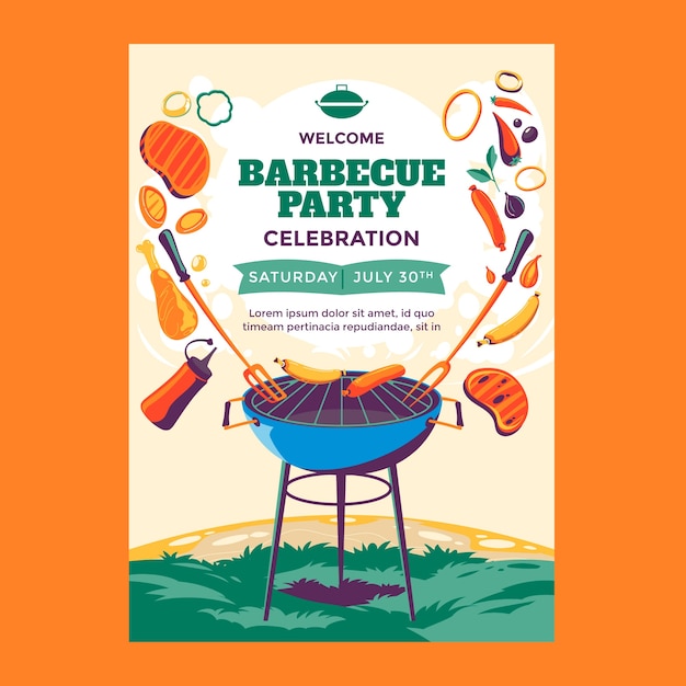 Free vector flat summer bbq poster template with grill