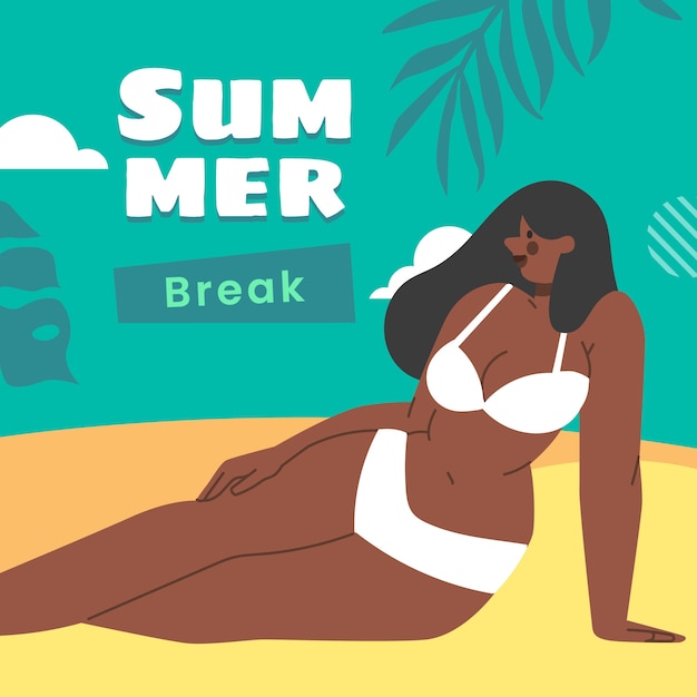 Free vector flat summer break illustration with woman in bikini