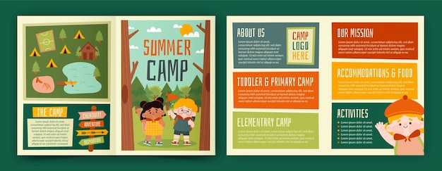 Free vector flat summer camp brochure template