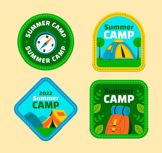 Flat summer camping labels collection