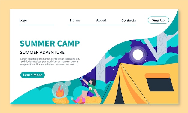 Free vector flat summer camping landing page template