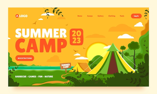 Free vector flat summer camping landing page template