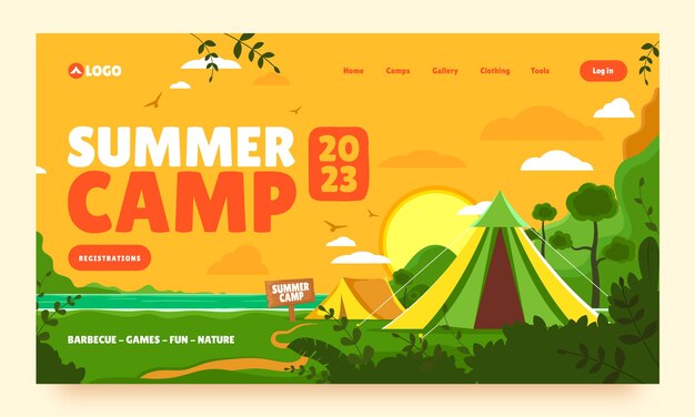 Flat summer camping landing page template