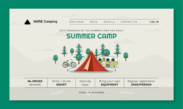 Flat summer camping landing page template
