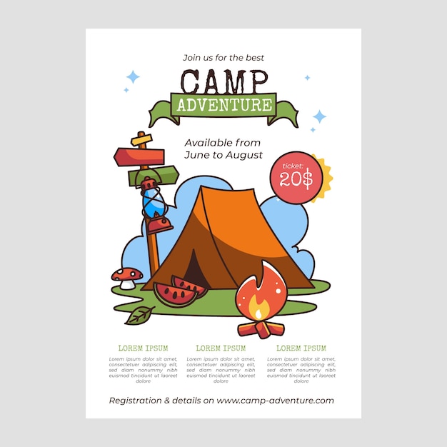 Flat summer camping poster template