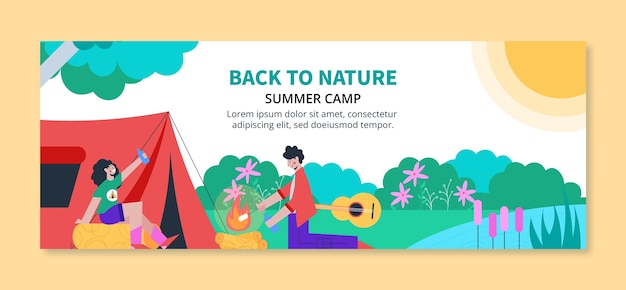 Free vector flat summer camping social media cover template