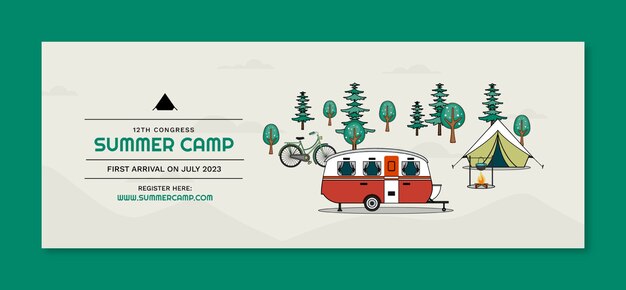 Flat summer camping social media cover template