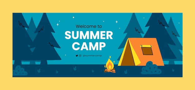 Flat summer camping social media cover template