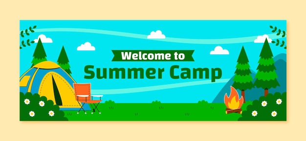 Free vector flat summer camping social media cover template