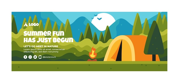 평평한 여름 캠핑 소셜 미디어 표지 템플릿