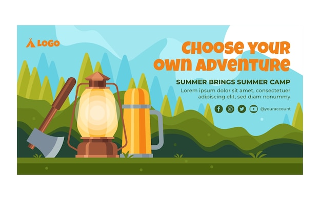 Flat summer camping social media post template