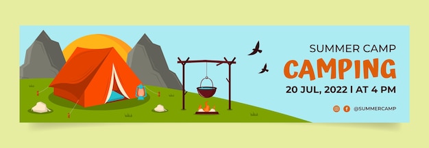 Free vector flat summer camping twitch banner template