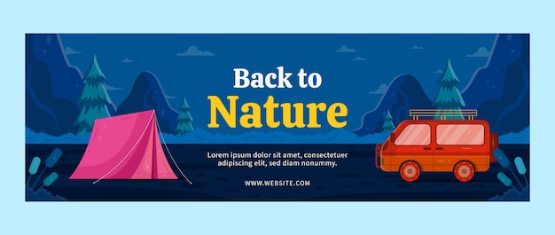 Free vector flat summer camping twitter header template