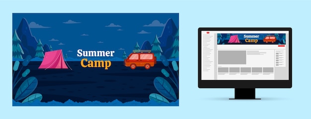 Free vector flat summer camping youtube channel art