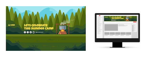 Free vector flat summer camping youtube channel art