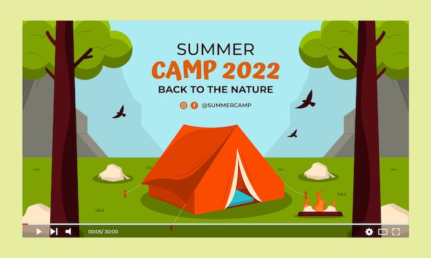 Free vector flat summer camping youtube thumbnail