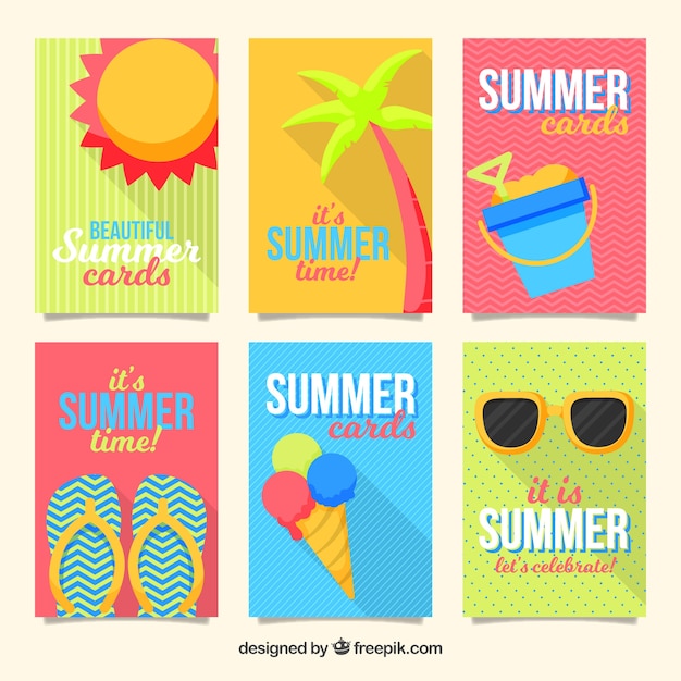 Flat summer card collection of six