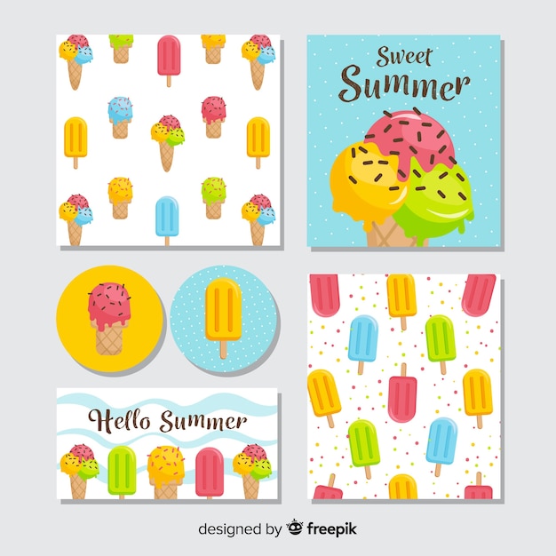 플랫 여름 카드 컬렉션