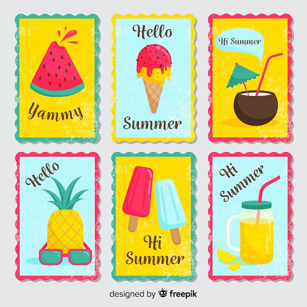 Vettore gratuito collezione flat summer card