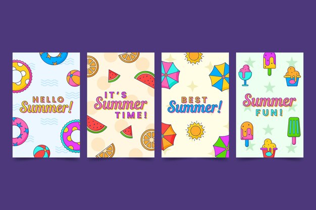 Free vector flat summer cards collection