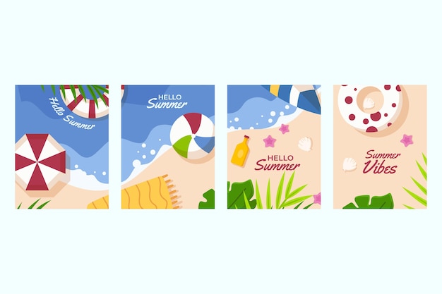 Free vector flat summer cards collection