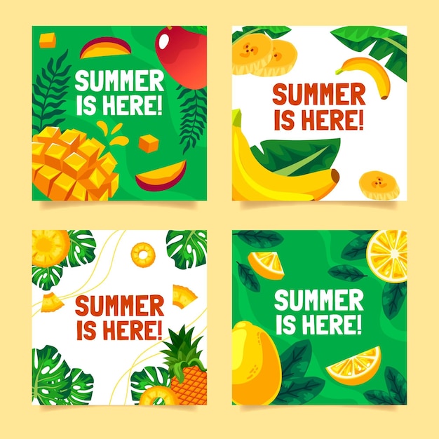 Бесплатное векторное изображение Коллекция плоских летних открыток