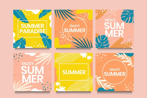 Free vector flat summer cards collection