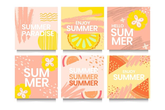 Free vector flat summer cards collection