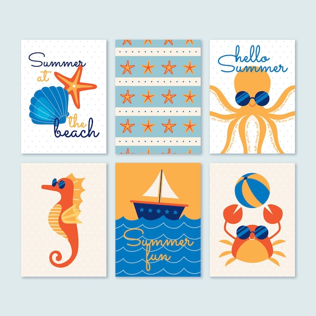 Free vector flat summer cards collection