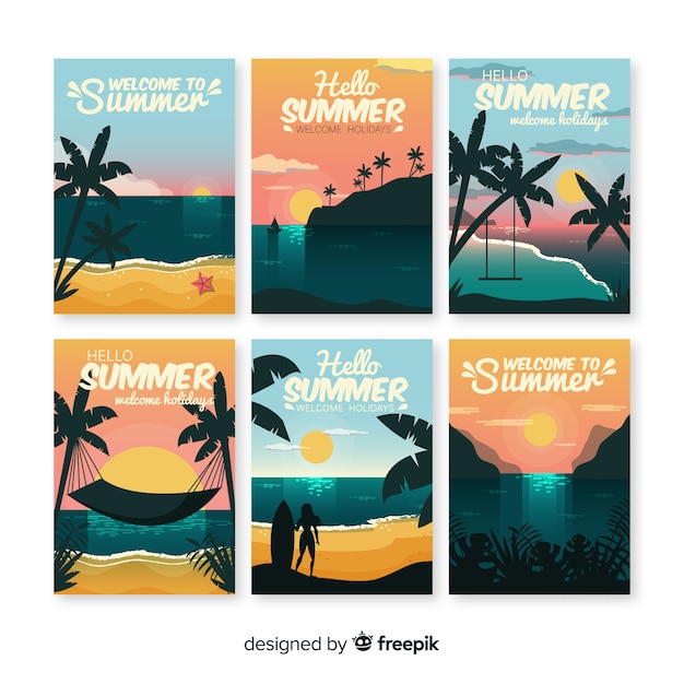 Free vector flat summer cards