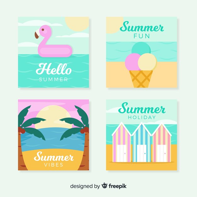 Free vector flat summer cards