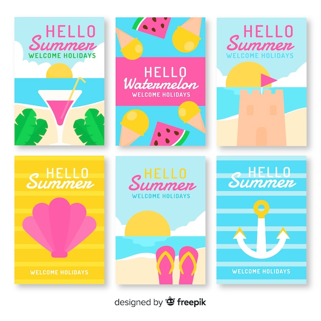 Free vector flat summer cards