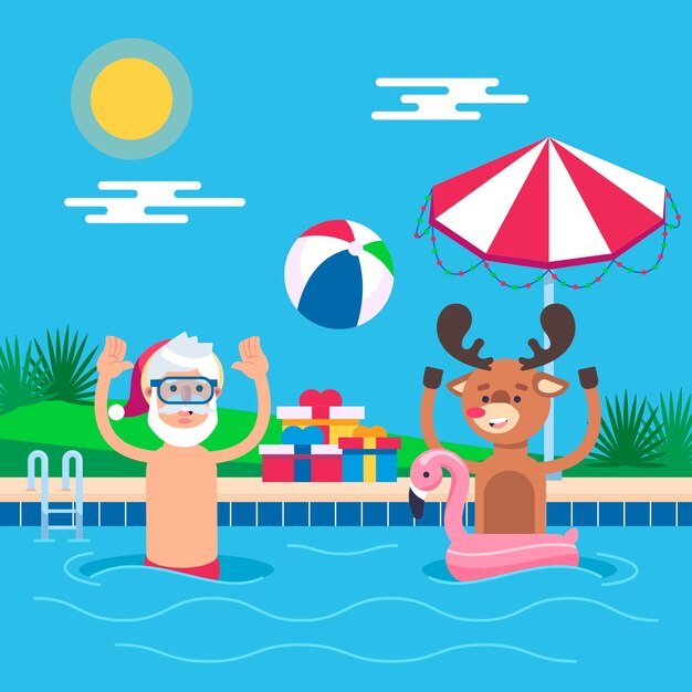 Flat summer christmas illustration