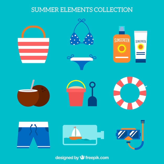 Free vector flat summer element collection