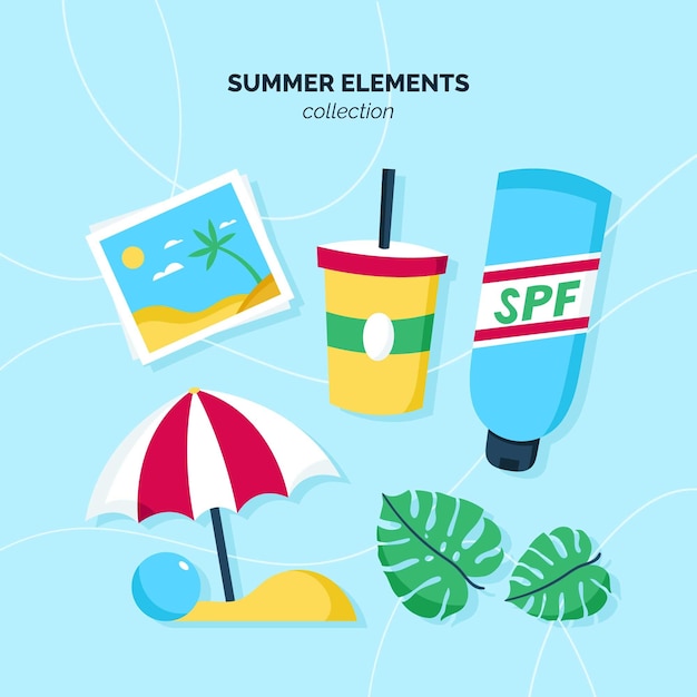 Vettore gratuito collezione flat summer elements