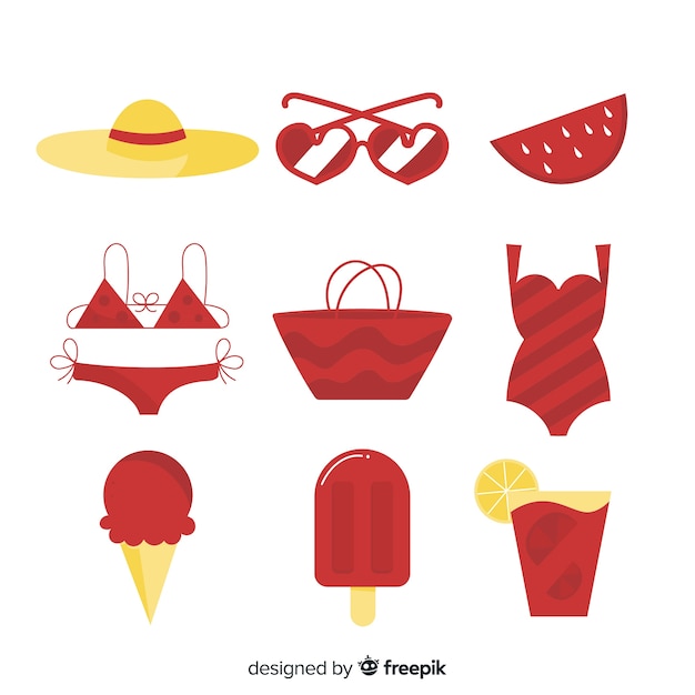 Vettore gratuito collezione flat summer elements