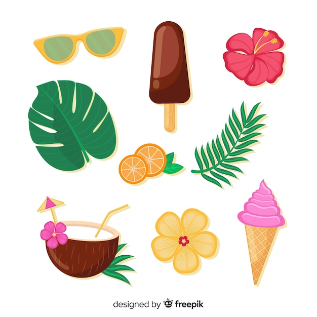 Free vector flat summer element collection