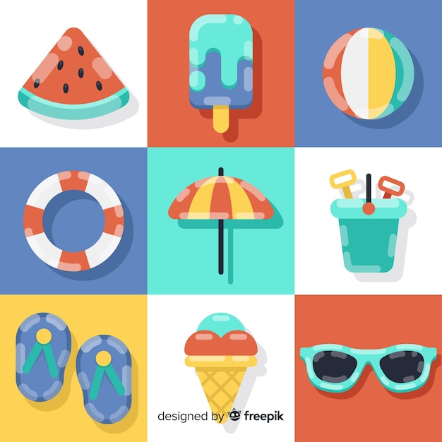 Free vector flat summer element collection