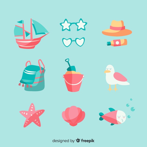 Vettore gratuito collezione flat summer elements