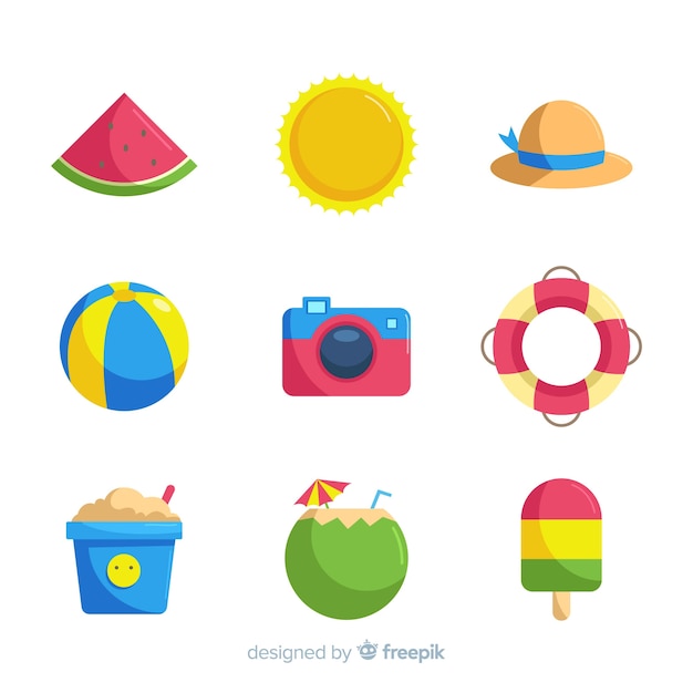 Free vector flat summer element collection