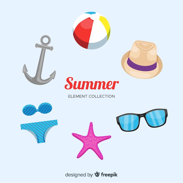 Free vector flat summer element collection