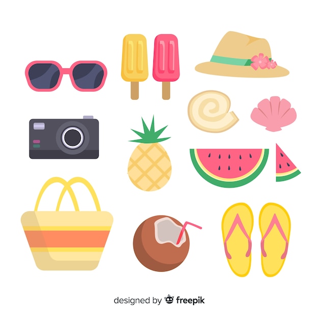 Vettore gratuito collezione flat summer elements