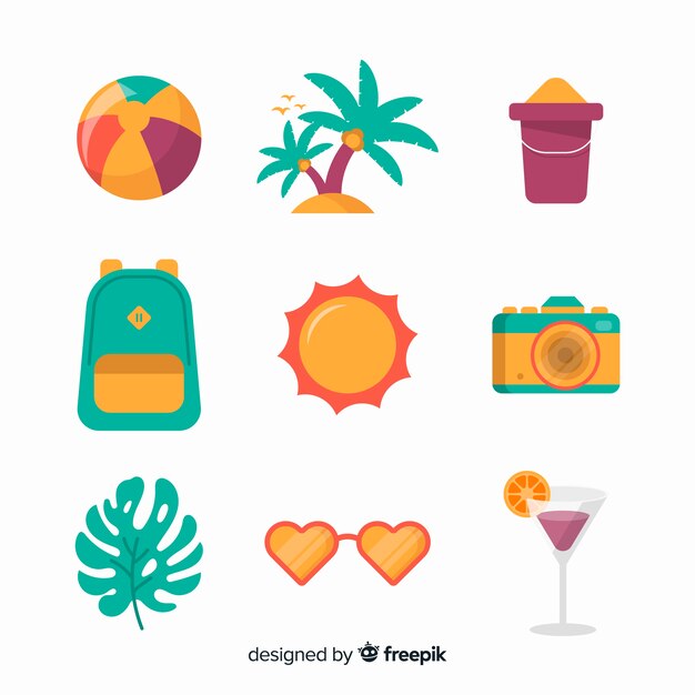 Free vector flat summer element collection