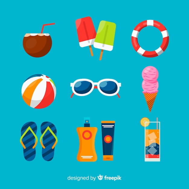 Free vector flat summer element collection