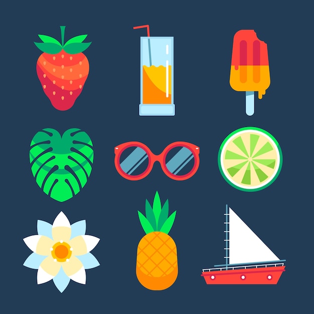 Free vector flat summer elements collection